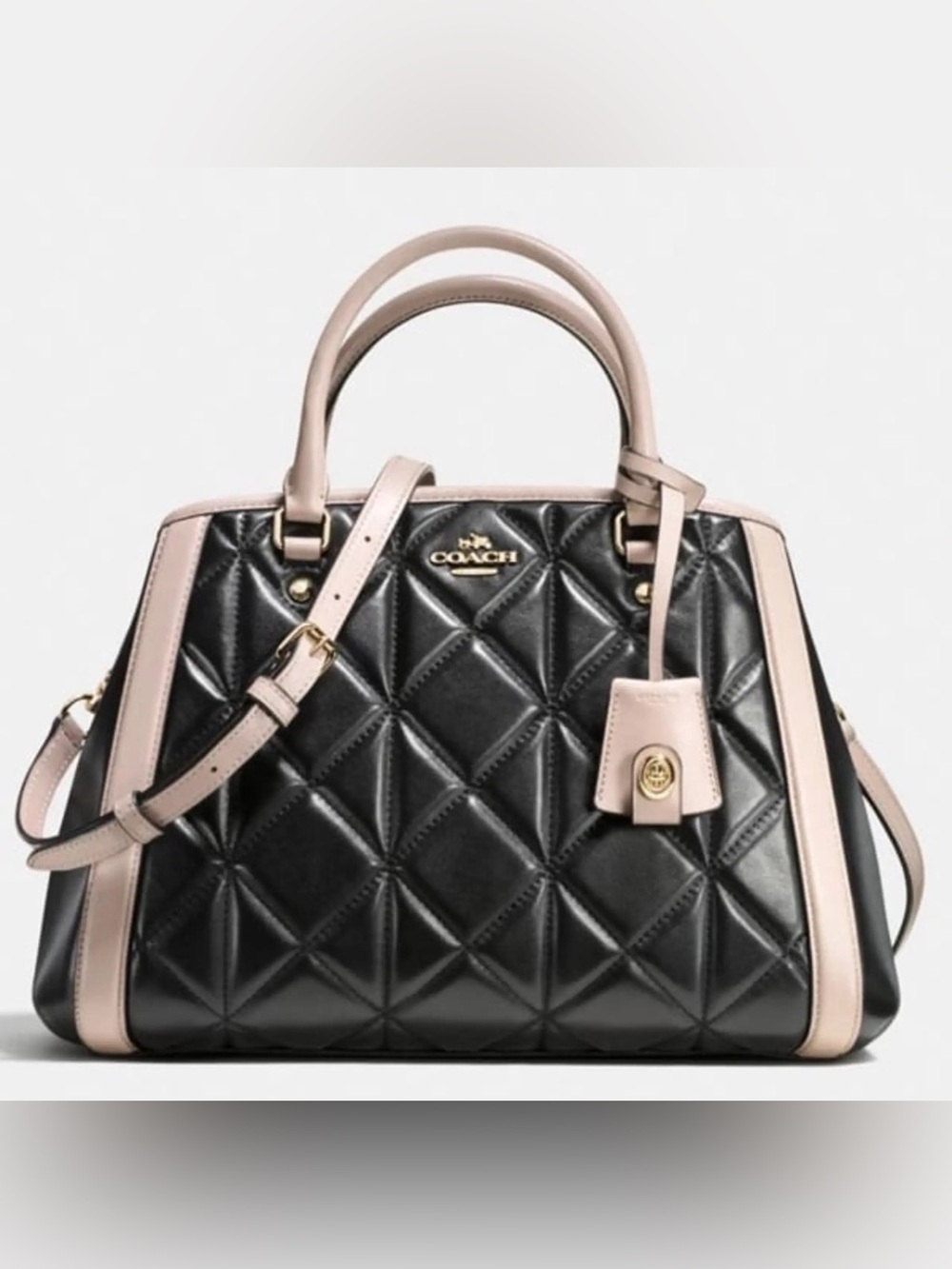 Coach Margot Carryall QUILTED CALF LEATHER black grey EUC